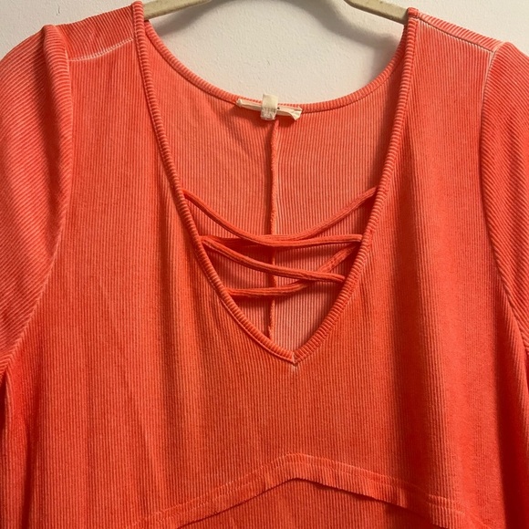 Easel Oversized Ribbed V-Neck T-shirt Sundress- Pink and Orange- Size S - Picture 3 of 12